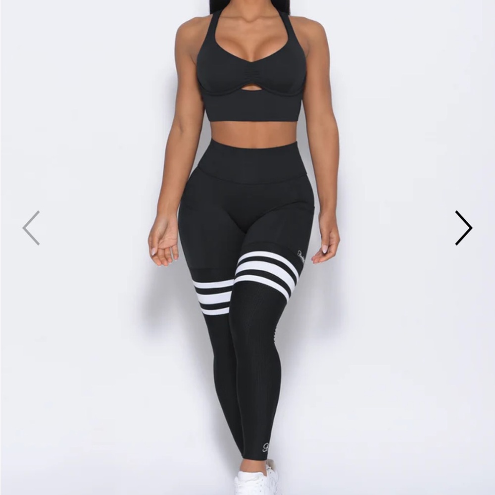 Bombshell Sportswear Black Leggings with White Stripes